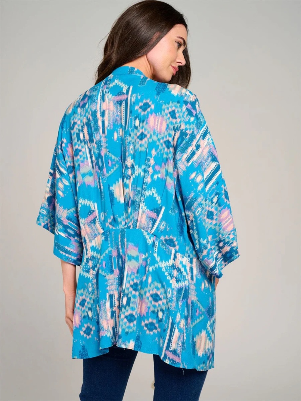 Blue Floral Kimono | Summer Vacation Cover-Up Robe - Picture 5 of 5